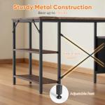 DUMOS L Shaped Desk with Shelf Drawers 47 Inch, Brown Corner Computer Desks Gaming with Power Outlet, Study Table with Adjustable Shelves, Home Office Tables for Bedroom Teacher Reading Writing