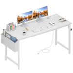 Lufeiya White Computer Desk with Power Outlet, 55 inch Teen Study Table Home Office Work Writing Gaming Desks with Charging Station Outlets Built in, White
