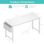 Lufeiya White Computer Desk with Power Outlet, 55 inch Teen Study Table Home Office Work Writing Gaming Desks with Charging Station Outlets Built in, White