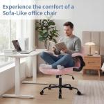 DUMOS Criss Cross Office Chair with Wheels, Wide Cross Legged Desk Vanity Chair Comfy Fabric Flip-Arms Adjustable Swivel Chairs for Home Computer Bedroom, Teddy Pink