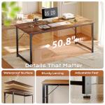 PRAISUN 55 X 24 Inch Computer Desk with Deeper Desktop, Gaming Office Writing Work Desk for Home Office, Study, Bedroom, Work from Home, Metal Frame, Rustic Brown
