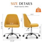 Sweetcrispy Armless Vanity Chair, Cute Comfy Home Office Desk Chair with Wheels, Modern Upholstered Task Computer Seat for Bedroom, Study, Makeup Vanity, Height Adjustable & Swivel, Yellow