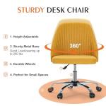 Sweetcrispy Armless Vanity Chair, Cute Comfy Home Office Desk Chair with Wheels, Modern Upholstered Task Computer Seat for Bedroom, Study, Makeup Vanity, Height Adjustable & Swivel, Yellow
