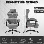 YAMOBO Gaming Chair with Footrest, Ergonomic Video Game Chair with Adjustable Lumbar and Headrest Massage Support, High Back Recliner Comfortable for Office, Game and Study, Grey