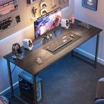 Huuger Computer Desk, 55 Inch Home Office Desk, Gaming Writing Work from Home Study Desk, Large Legroom, Sturdy Metal Frame, Modern Simple, Grey