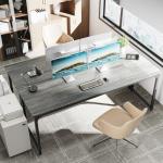 Huuger Computer Desk, 80 Inch Office Desk, Gaming Desk with Storage, Writing Desk Work Desk for Home Office, Study, Long Simple Desk, Large Legroom, Metal Frame, Grey