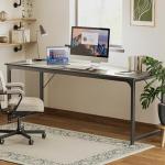Huuger Computer Desk, 80 Inch Office Desk, Gaming Desk with Storage, Writing Desk Work Desk for Home Office, Study, Long Simple Desk, Large Legroom, Metal Frame, Grey