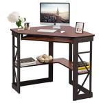 VECELO Corner Computer Desk 41 x 30 inches with Smooth Keyboard & Storage Shelves for Home Office Workstation, Teakwood Brown