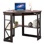VECELO Corner Computer Desk 41 x 30 inches with Smooth Keyboard & Storage Shelves for Home Office Workstation, Teakwood Brown