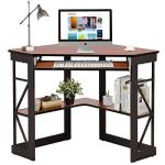 VECELO Corner Computer Desk 41 x 30 inches with Smooth Keyboard & Storage Shelves for Home Office Workstation, Teakwood Brown