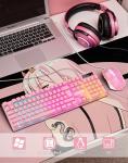 Light Up Cute Pink Gaming Keyboard, 104 Keys Full Size, Number Pad, 19 Keys Anti-Ghosting, Multimedia Function Keys, 3 Colors LED Backlit, USB Wired Creamy Keyboard for PC, Computer, Desktop, Laptop
