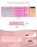 Light Up Cute Pink Gaming Keyboard, 104 Keys Full Size, Number Pad, 19 Keys Anti-Ghosting, Multimedia Function Keys, 3 Colors LED Backlit, USB Wired Creamy Keyboard for PC, Computer, Desktop, Laptop