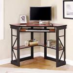 VECELO Corner Computer Desk 41 x 30 inches with Smooth Keyboard & Storage Shelves for Home Office Workstation, Teakwood Brown