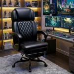 400lbs Executive Office Chair with Foot Rest for Heavy People, Ergonomic Big and Tall Desk Chair with Adjustable Headrest, High Back PU Leather Comfy Heavy Duty Computer Chair with Spring Cushion