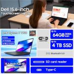 Dell 15 Touchscreen Laptop for Business, 16GB DDR4, 512GB SSD + 256GB SD Card, AMD Ryzen 7 7730U (8 Cores), 15.6" FHD Display, Bluetooth 5, HD Webcam, Windows 11 Pro