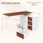 GOFLAME 54.5” L Shaped Computer Desk with Power Outlet, Reversible Corner Desk with File Cabinet and 3 Drawers, PC Desk Study Writing Table Workstation for Home Office, Small Space, Brown & White