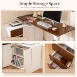 GOFLAME 54.5” L Shaped Computer Desk with Power Outlet, Reversible Corner Desk with File Cabinet and 3 Drawers, PC Desk Study Writing Table Workstation for Home Office, Small Space, Brown & White