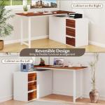 GOFLAME 54.5” L Shaped Computer Desk with Power Outlet, Reversible Corner Desk with File Cabinet and 3 Drawers, PC Desk Study Writing Table Workstation for Home Office, Small Space, Brown & White
