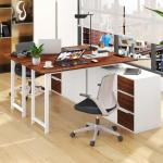 GOFLAME 54.5” L Shaped Computer Desk with Power Outlet, Reversible Corner Desk with File Cabinet and 3 Drawers, PC Desk Study Writing Table Workstation for Home Office, Small Space, Brown & White