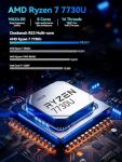 GMKtec Gaming Mini PC AMD Ryzen 7 7730U (Upgraded 7430U/ 5825U) 32GB DDR4 1TB NVME SSD WiFi 6E Dual NIC LAN 2.5GbE Desktop Computers USB-C, DP, HDMI Triple 4K Display M5 Ultra
