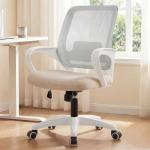 NEO CHAIR Office Desk Ergonomic Computer Mesh Chair with Lumbar Mid Back Support Adjustable Height Swivel Rolling Wheels Comfy Task Vanity Chair for Home Bedroom Study (Beige)