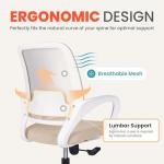 NEO CHAIR Office Desk Ergonomic Computer Mesh Chair with Lumbar Mid Back Support Adjustable Height Swivel Rolling Wheels Comfy Task Vanity Chair for Home Bedroom Study (Beige)