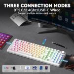 AULA F99 Pro Wireless Mechanical Keyboard-Silent Version,BT5.0/2.4GHz/USB-C Hot Swappable Custom Keyboard,Gasket Structure,Pre-lubed Linear Switches RGB Backlit Computer Gaming Keyboards,White