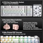 AULA F99 Pro Wireless Mechanical Keyboard-Silent Version,BT5.0/2.4GHz/USB-C Hot Swappable Custom Keyboard,Gasket Structure,Pre-lubed Linear Switches RGB Backlit Computer Gaming Keyboards,White