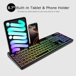 AOC KB600 Wireless Keyboard with 7-Color RGB Backlit, 2.4GHz Full-Size Computer Keyboard with Phone Tablet Holder, Number Pad, 22 Multimedia Hotkeys, Rechargeable for Mac, Windows