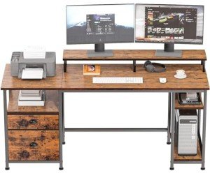 Furologee 154.9cm Industrial Desk with Shelves and Drawer