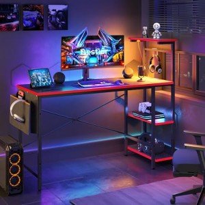 Bestier LED Gaming Desk with Adjustable Shelves