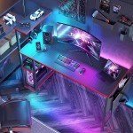 Bestier LED Gaming Desk with Adjustable Shelves
