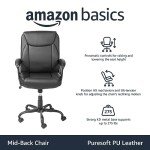 AmazonBasics Mid-Back PU-Padded Office Chair - Black