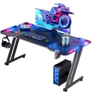 Black 47-Inch Ergonomic Gaming Desk with Cup Holder