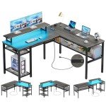 Unikito L-Shaped Desk with Power Outlets and LED Lights