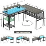 Unikito L-Shaped Desk with Power Outlets and LED Lights