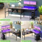 Unikito L-Shaped Desk with Power Outlets and LED Lights
