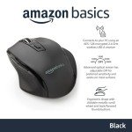 Amazon Basics Wireless Ergonomic Mouse - Adjustable DPI - Black