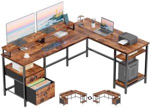 Furologee 66" L-Shaped Computer Desk with Shelves