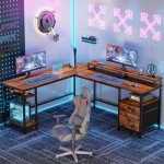 Furologee 66" L-Shaped Computer Desk with Shelves