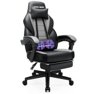 Ergonomic Grey Gaming Chair with Footrest and Lumbar Support