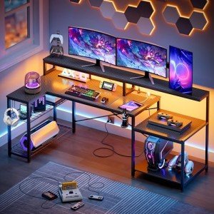 Bestier L-Shaped LED Gaming Desk with Storage