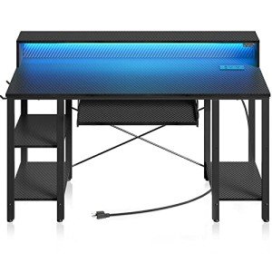 Rolanstar LED Gaming Desk with Storage & Outlets