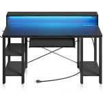 Rolanstar LED Gaming Desk with Storage & Outlets