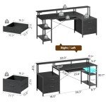 Rolanstar 59" Gaming Desk with LED Lights & Storage