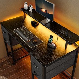 Huuger 119.4 cm Gaming Desk with LED Lights