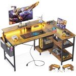 48-Inch L-Shaped Gaming Desk with LED Lights