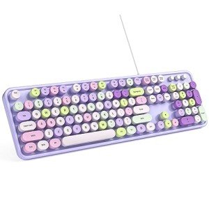 MOWUX Retro USB Wired Keyboard, Purple Design
