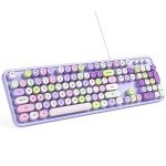 MOWUX Retro USB Wired Keyboard, Purple Design