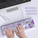 MOWUX Retro USB Wired Keyboard, Purple Design